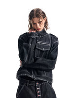 Denim Jacket with Asymmetrical Metal Buckle Closure 2