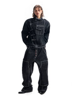 Denim Jacket with Asymmetrical Metal Buckle Closure 5