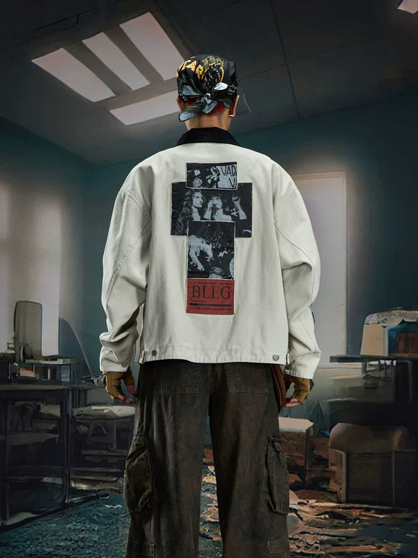 Denim Jacket with Graphic Sleeves and Back 3