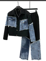 Denim Patchwork Jacket and Pants Set 1