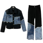 5908265115359,5908265115360,5908265115361, Denim Patchwork Jacket and Pants Set
