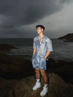 Denim Print Shirt and Shorts Set 1