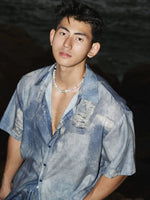 Denim Print Shirt and Shorts Set 3