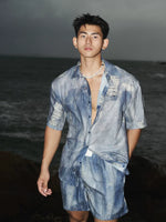 Denim Print Shirt and Shorts Set 5