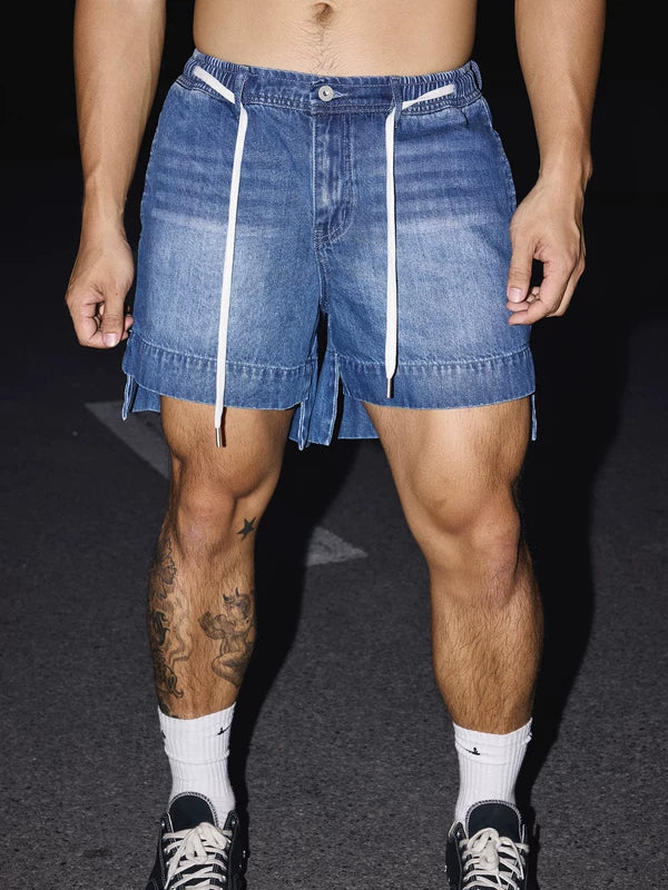 Denim Shorts with Slit Hem 1