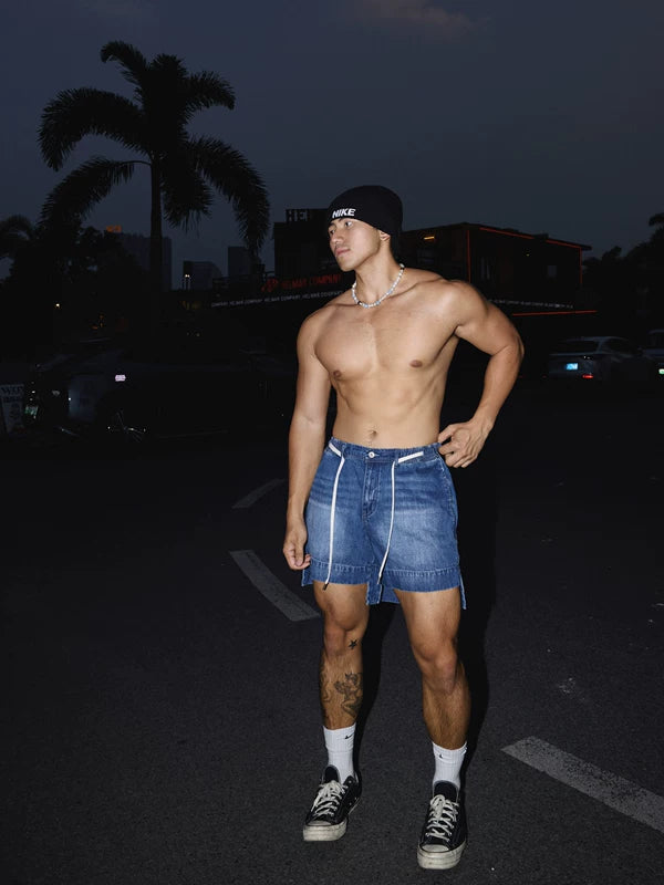 Denim Shorts with Slit Hem 2