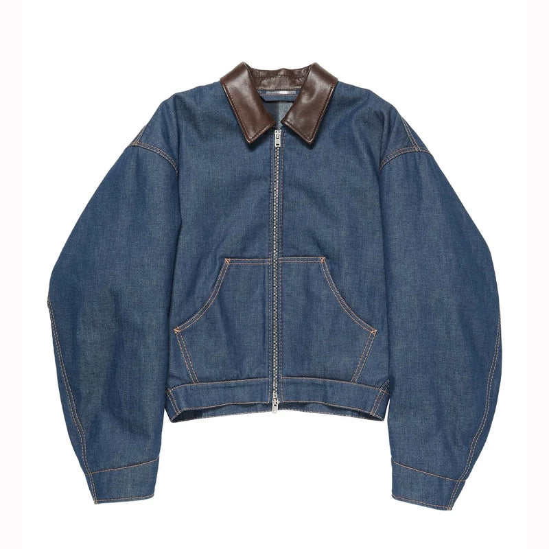 Denim Work Jacket with Shearling Collar 1
