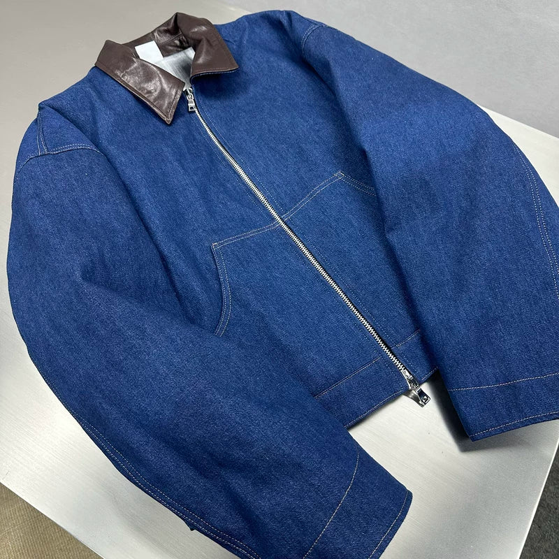 Denim Work Jacket with Shearling Collar 4