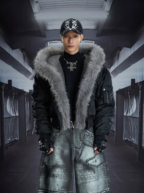 Detachable Faux Fur Collar Short Hooded Jacket 1