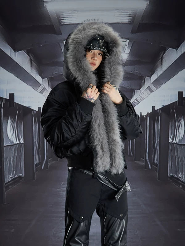 Detachable Faux Fur Collar Short Hooded Jacket 2