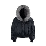 6145133331814,6145133331815,6145133331816, Detachable Faux Fur Collar Short Hooded Jacket