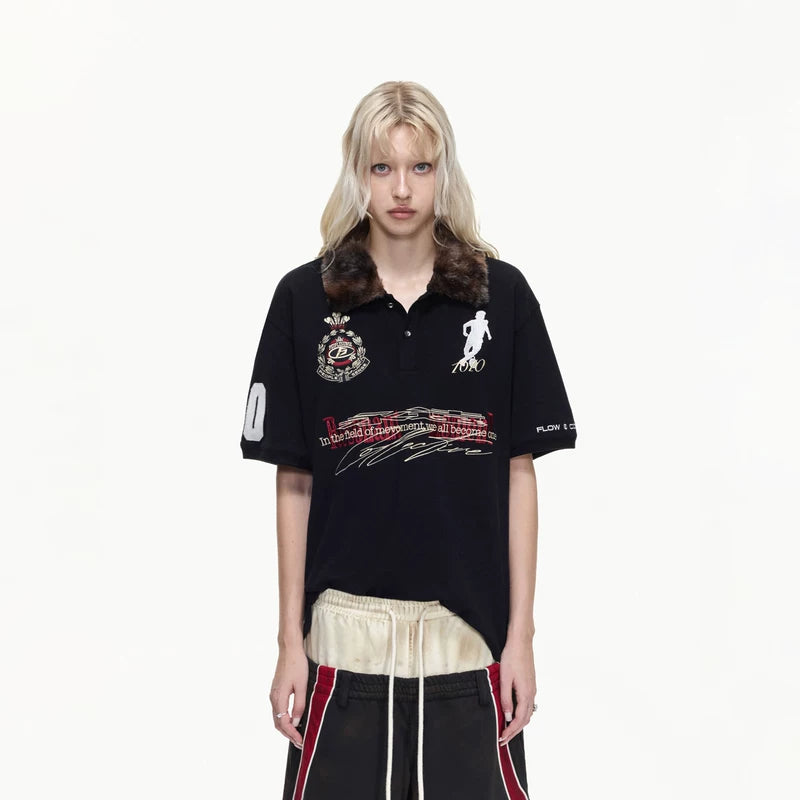 6047731393507,6047731393508,6047731393509, Detachable Fur Collar Soccer Polo Shirt