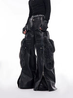 Detachable Fur-Trimmed PU Leather Wide-Leg Pants 2