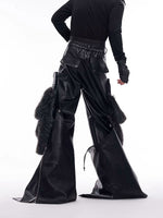 Detachable Fur-Trimmed PU Leather Wide-Leg Pants 4