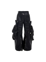 Detachable Fur-Trimmed PU Leather Wide-Leg Pants 5