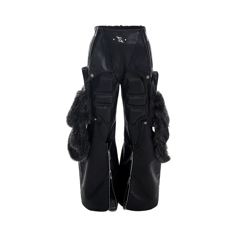 5656449065080,5656449065081,5656449065082,5656449065083, Detachable Fur-Trimmed PU Leather Wide-Leg Pants