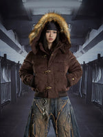 Detachable Hood Suede Stand Collar Jacket 1