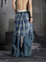 Detachable Plaid Patchwork Wide-Leg Jeans 3