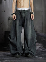 Detachable Plaid Patchwork Wide-Leg Jeans 5
