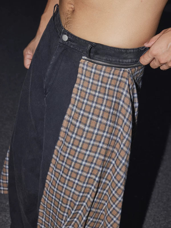 Detachable Plaid Waist Tie Wide-Leg Pants 3