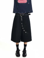 Diagonal Button Loose Wide-Leg Denim Pants 3