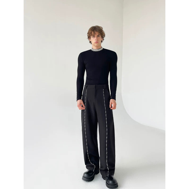 Diamond Embellished Straight Leg Casual Pants 3