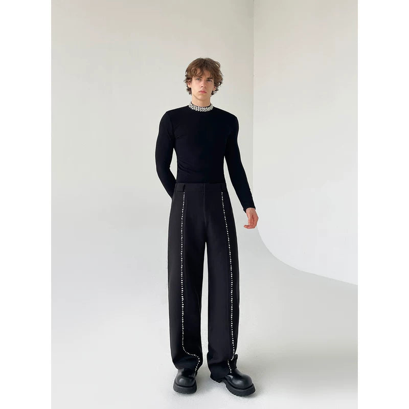 Diamond Embellished Straight Leg Casual Pants 5