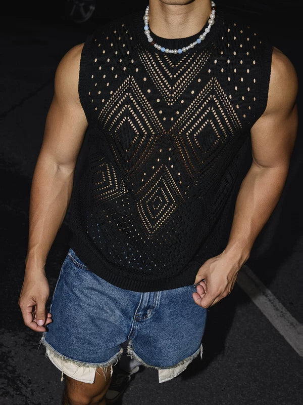 Diamond Pattern Knit Sleeveless Vest 3