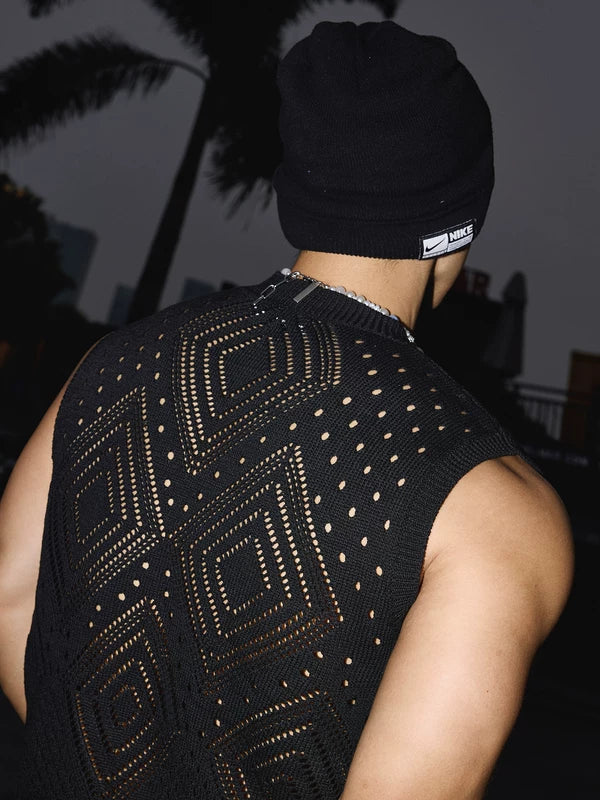 Diamond Pattern Knit Sleeveless Vest 4