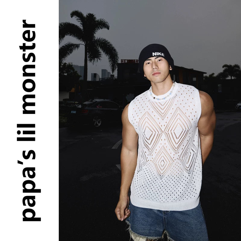 6262889318548,6262889318549,6262889318550, Diamond Pattern Knit Sleeveless Vest
