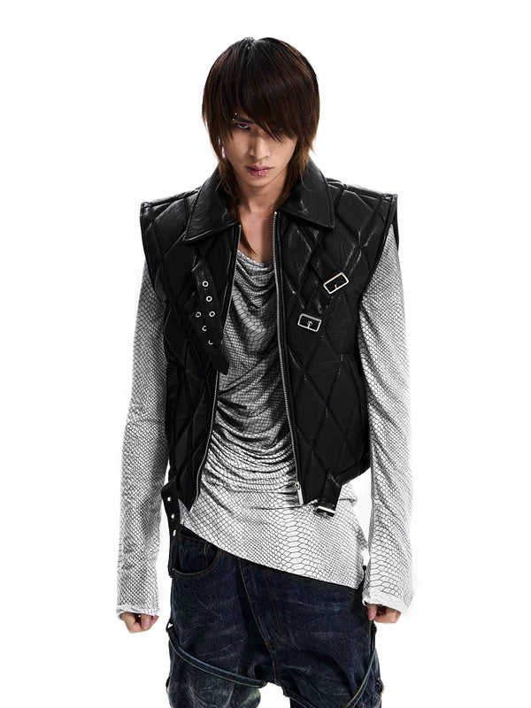 Diamond Pattern Quilted Buckle Vest 1
