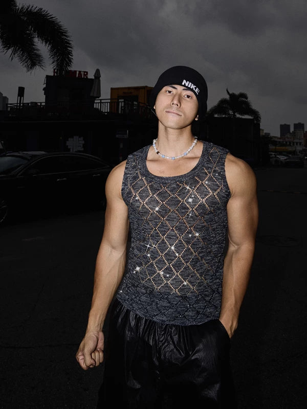 Diamond Pattern Sequined Slim Fit Vest 1
