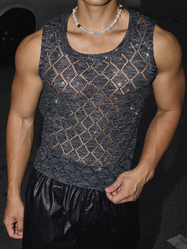 Diamond Pattern Sequined Slim Fit Vest 3