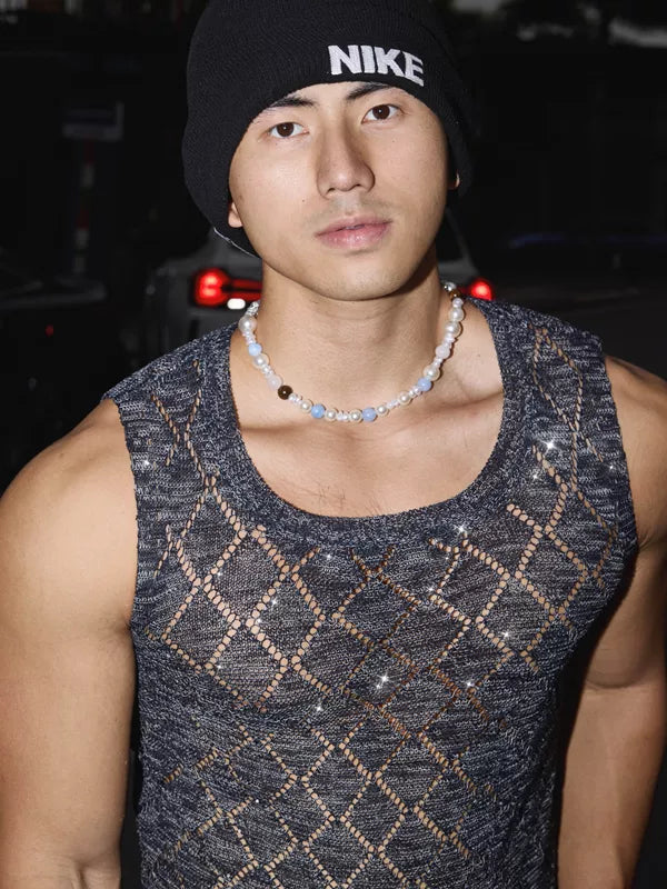 Diamond Pattern Sequined Slim Fit Vest 5