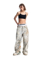 Digital Print Distressed Wide Leg Jeans Pants 5