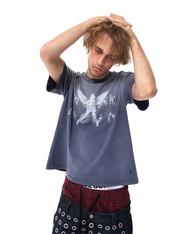 Distressed Beaded Graphic Wide T-Shirt 4