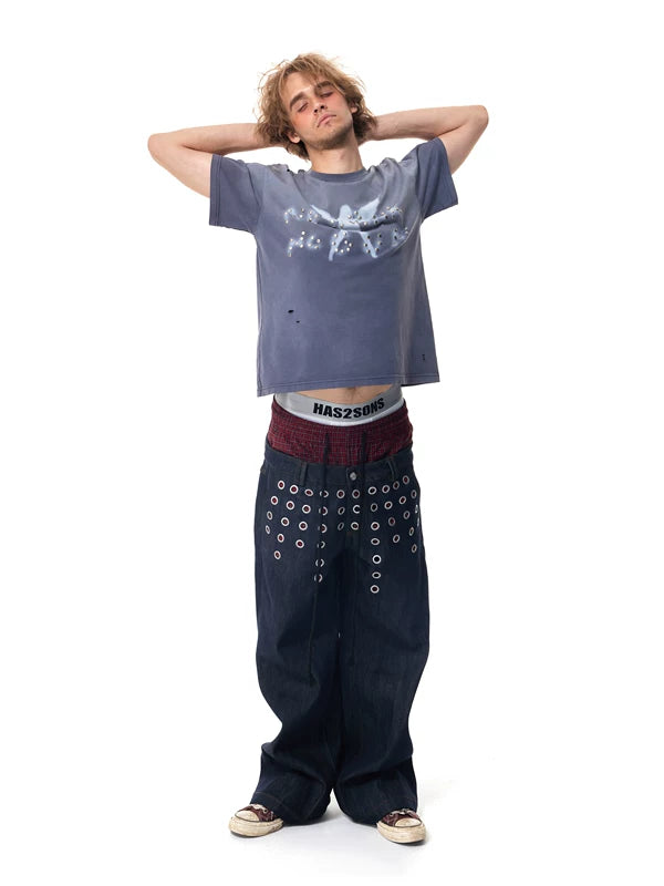 Distressed Beaded Graphic Wide T-Shirt 5