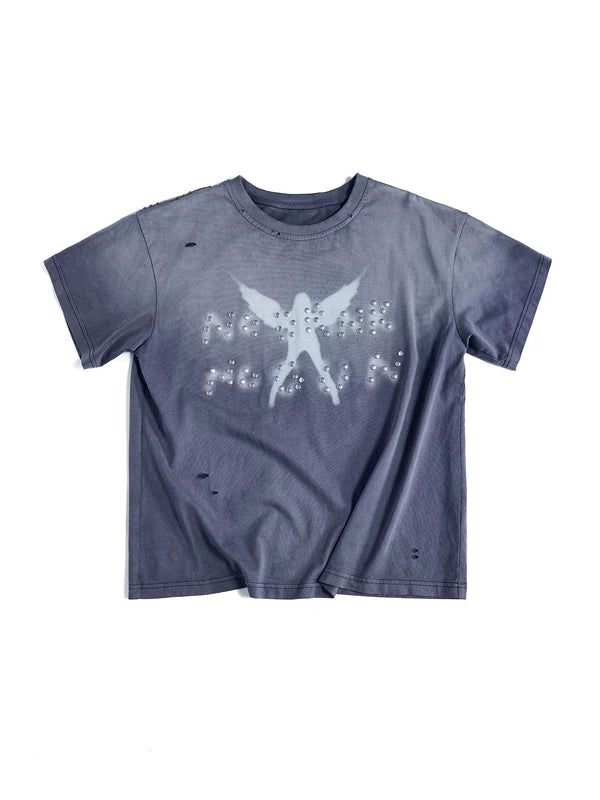 6100167756297,6100167756298,6100167756299, Distressed Beaded Graphic Wide T-Shirt