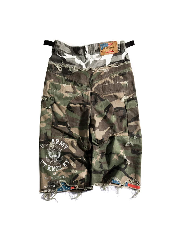 Distressed Camo Double-Layer Cargo Shorts 2
