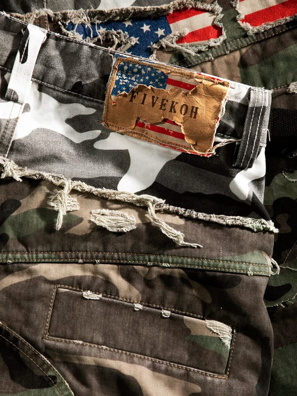 Distressed Camo Double-Layer Cargo Shorts 3