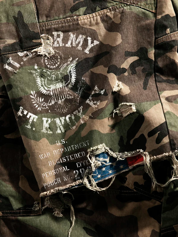 Distressed Camo Double-Layer Cargo Shorts 4