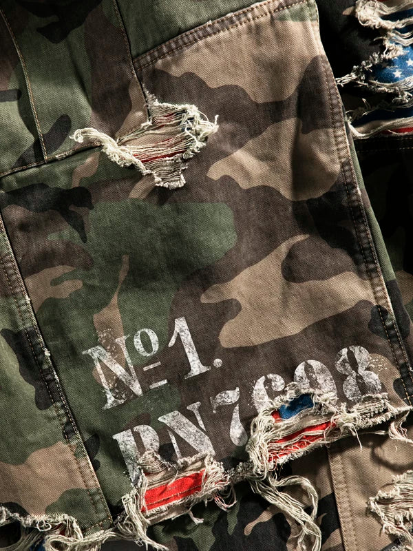Distressed Camo Double-Layer Cargo Shorts 5