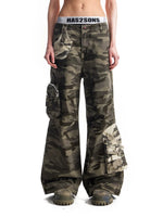 Distressed Camouflage Cargo Pants with 3D Pockets 1