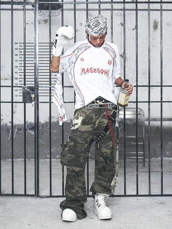 Distressed Camouflage Cargo Pants with 3D Pockets 4