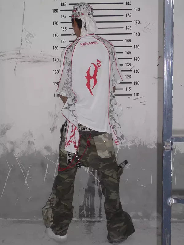 Distressed Camouflage Cargo Pants with 3D Pockets 5