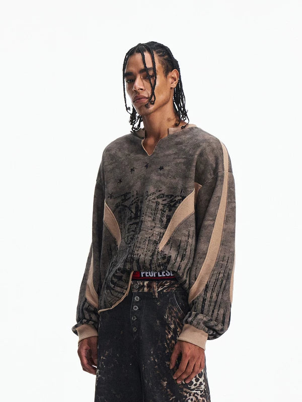 Distressed Camouflage Print Pullover Hoodie 1