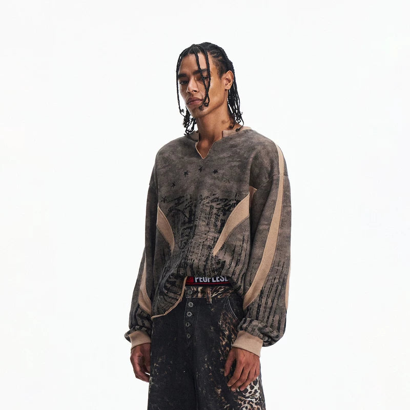 6146681383073,6146681383074,6146681383075, Distressed Camouflage Print Pullover Hoodie