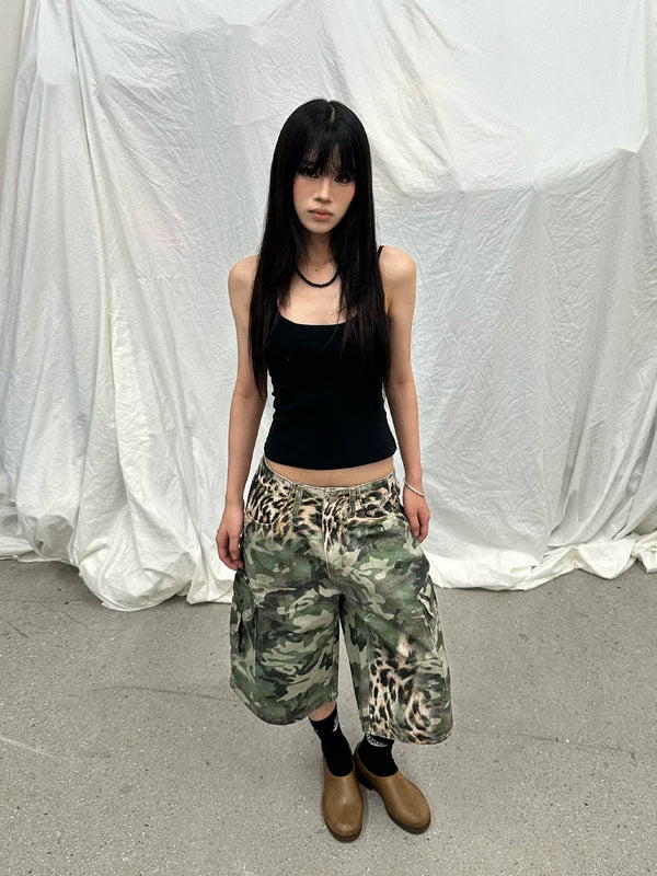 Distressed Camouflage Wide-Leg Cargo Pants 5