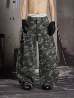 Distressed Camouflage Wide-Leg Rivet Pants 1