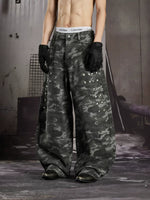 Distressed Camouflage Wide-Leg Rivet Pants 2